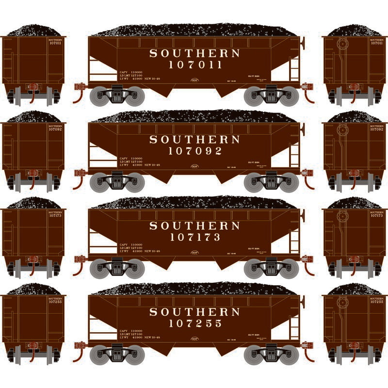 Roundhouse 1048 HO Scale 34' Offset Open Hopper Southern SOU 4-Pack #2