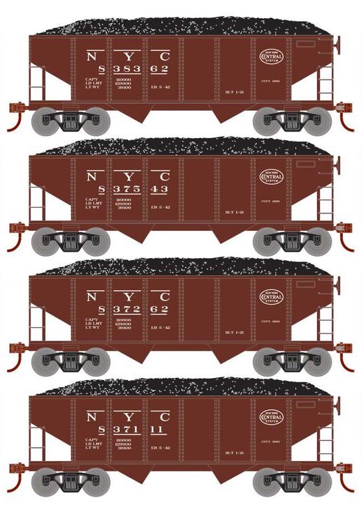 Roundhouse 50011 HO Scale 34' Ribbed Hopper w/Load New York Central NYC 4-Pack #1