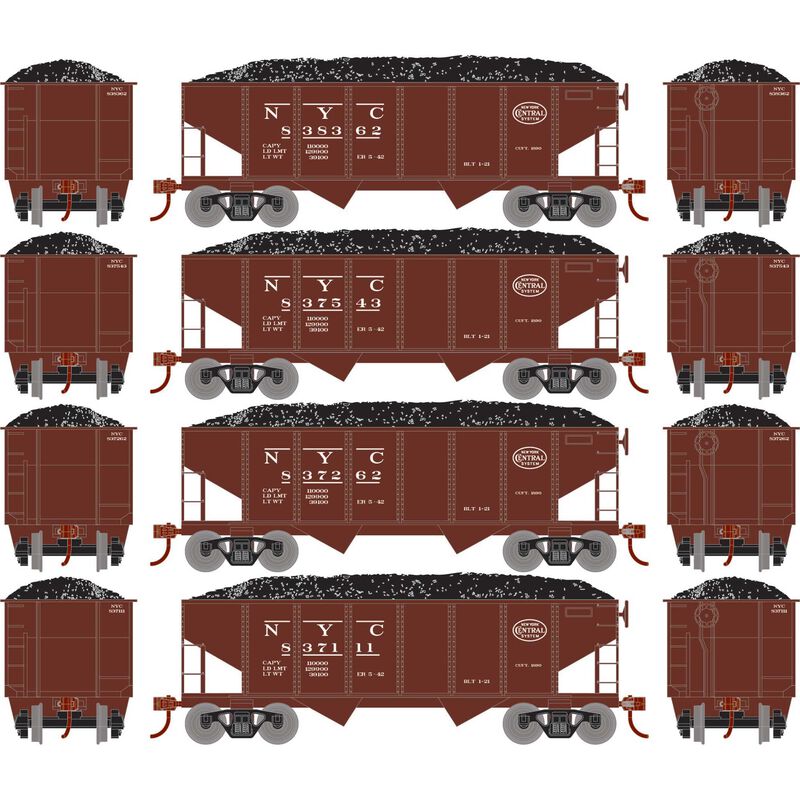 Roundhouse 50011 HO Scale 34' Ribbed Hopper w/Load New York Central NYC 4-Pack #1