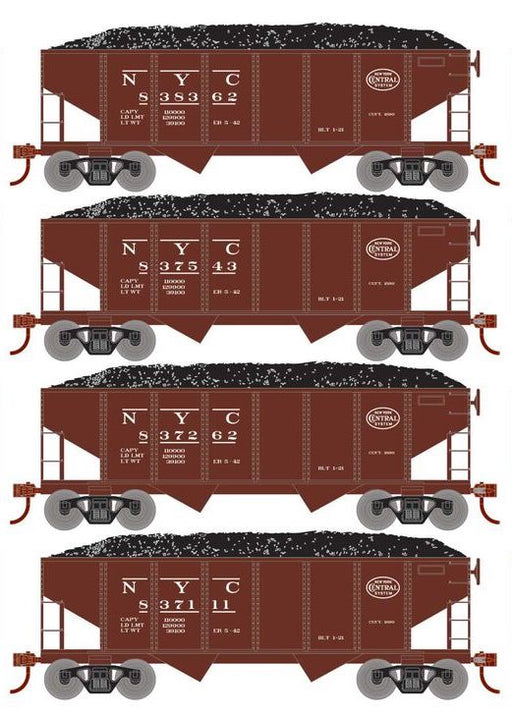 Roundhouse 50011 HO Scale 34' Ribbed Hopper w/Load New York Central NYC 4-Pack #1