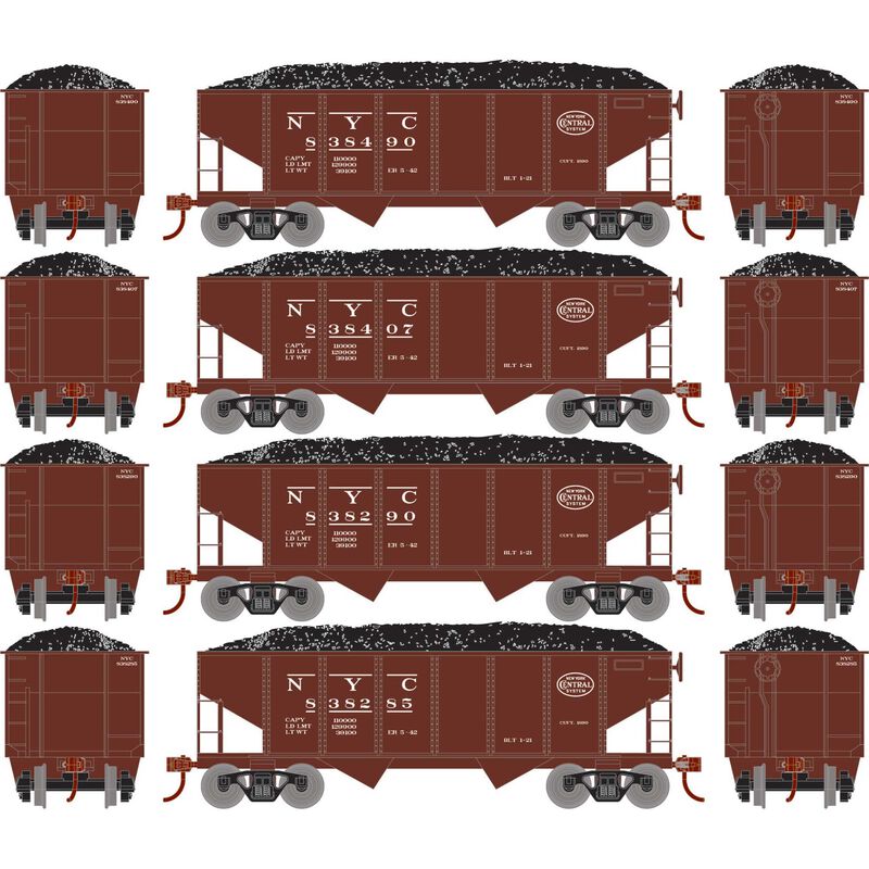 Roundhouse 50012 HO Scale 34' Ribbed Hopper w/Load New York Central NYC 4-Pack #2