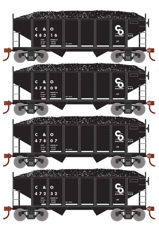 Roundhouse 50013 HO Scale 34' Ribbed Hopper w/Load Chesapeake & Ohio C&O 4-Pack #1