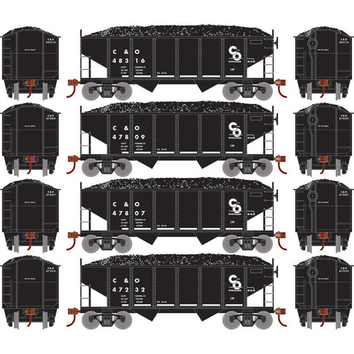Roundhouse 50013 HO Scale 34' Ribbed Hopper w/Load Chesapeake & Ohio C&O 4-Pack #1