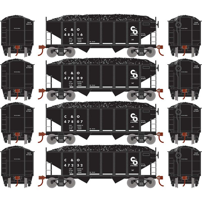 Roundhouse 50013 HO Scale 34' Ribbed Hopper w/Load Chesapeake & Ohio C&O 4-Pack #1