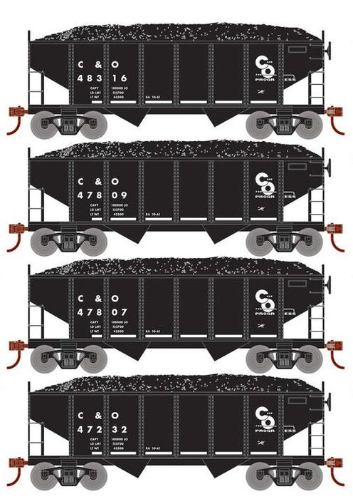 Roundhouse 50013 HO Scale 34' Ribbed Hopper w/Load Chesapeake & Ohio C&O 4-Pack #1