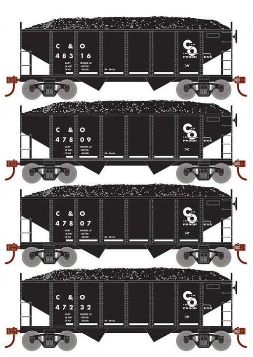 Roundhouse 50013 HO Scale 34' Ribbed Hopper w/Load Chesapeake & Ohio C&O 4-Pack #1