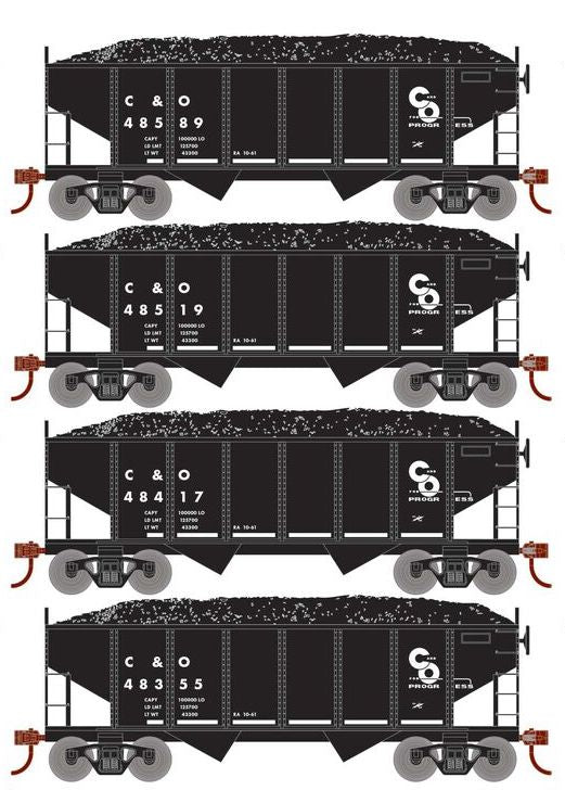 Roundhouse 50014 HO Scale 34' Ribbed Hopper w/Load Chesapeake & Ohio C&O 4-Pack #2