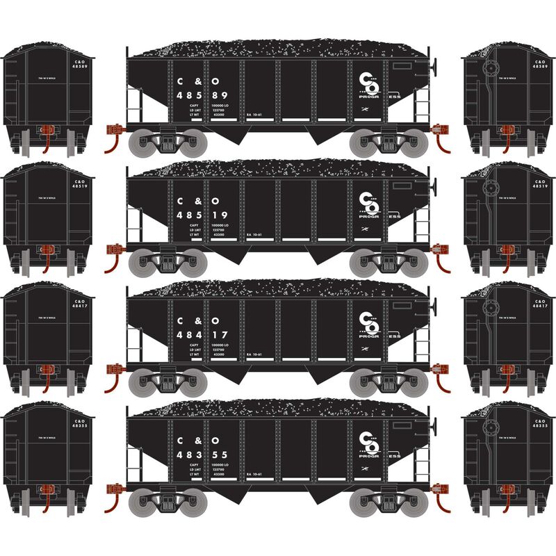 Roundhouse 50014 HO Scale 34' Ribbed Hopper w/Load Chesapeake & Ohio C&O 4-Pack #2