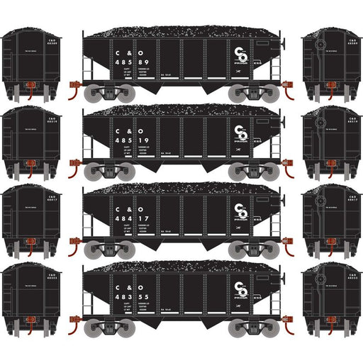Roundhouse 50014 HO Scale 34' Ribbed Hopper w/Load Chesapeake & Ohio C&O 4-Pack #2