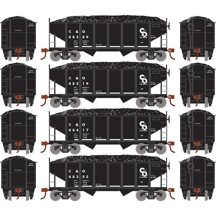 Roundhouse 50014 HO Scale 34' Ribbed Hopper w/Load Chesapeake & Ohio C&O 4-Pack #2