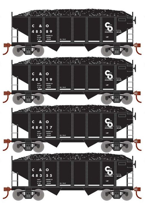 Roundhouse 50014 HO Scale 34' Ribbed Hopper w/Load Chesapeake & Ohio C&O 4-Pack #2
