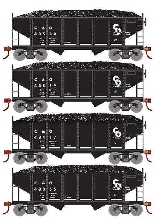 Roundhouse 50014 HO Scale 34' Ribbed Hopper w/Load Chesapeake & Ohio C&O 4-Pack #2