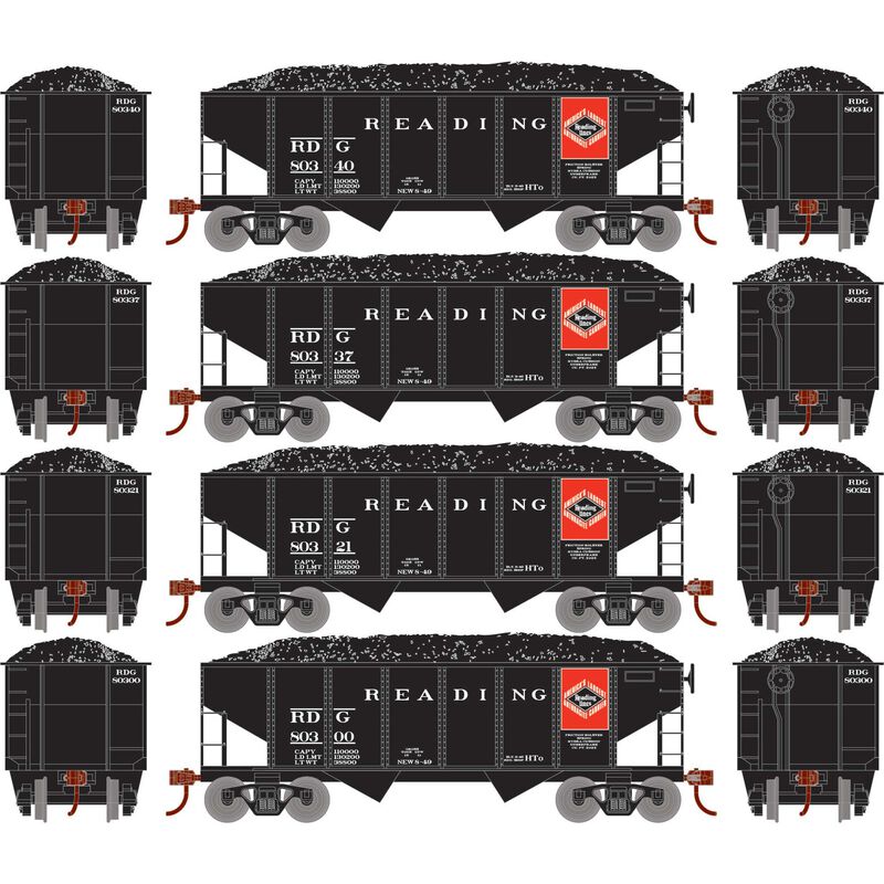 Roundhouse 50015 HO Scale 34' Ribbed Hopper w/Load Reading RDG 4-Pack #1