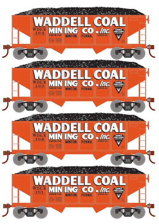 Roundhouse 50020 HO Scale 34' Ribbed Hopper w/Load Waddell NYO&W 4-Pack
