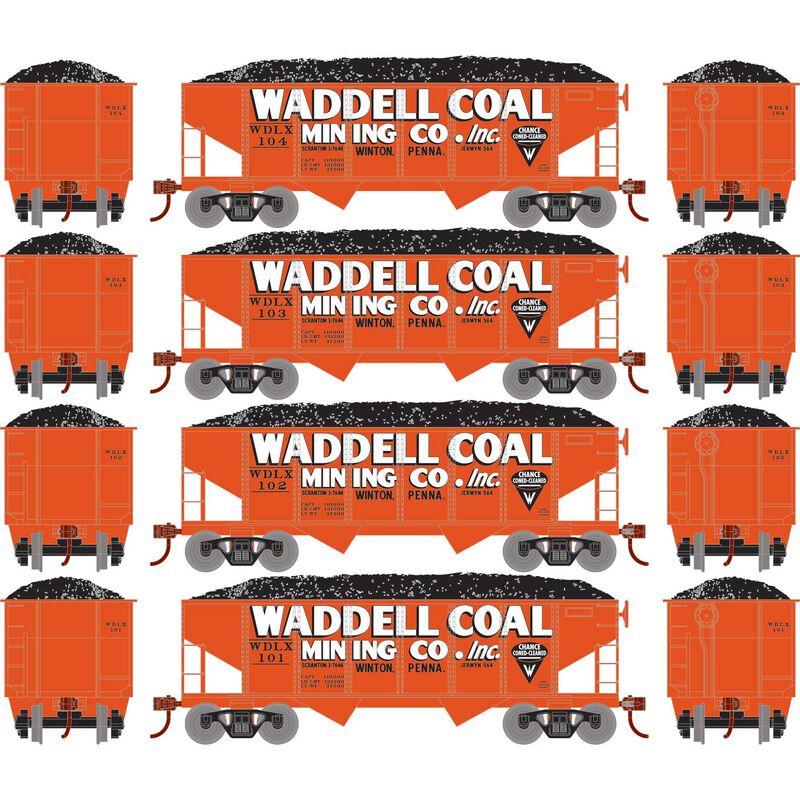 Roundhouse 50020 HO Scale 34' Ribbed Hopper w/Load Waddell NYO&W 4-Pack