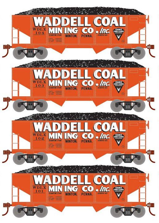 Roundhouse 50020 HO Scale 34' Ribbed Hopper w/Load Waddell NYO&W 4-Pack