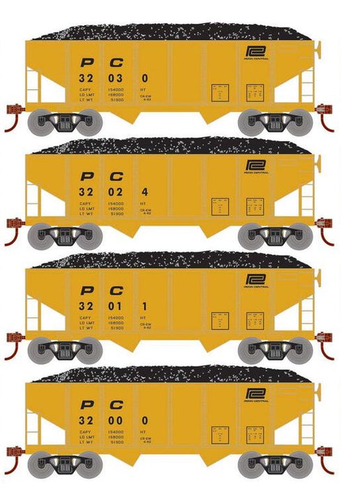 Roundhouse 50021 HO Scale 34' Ribbed Hopper w/Load Penn Central PC 4-Pack #1