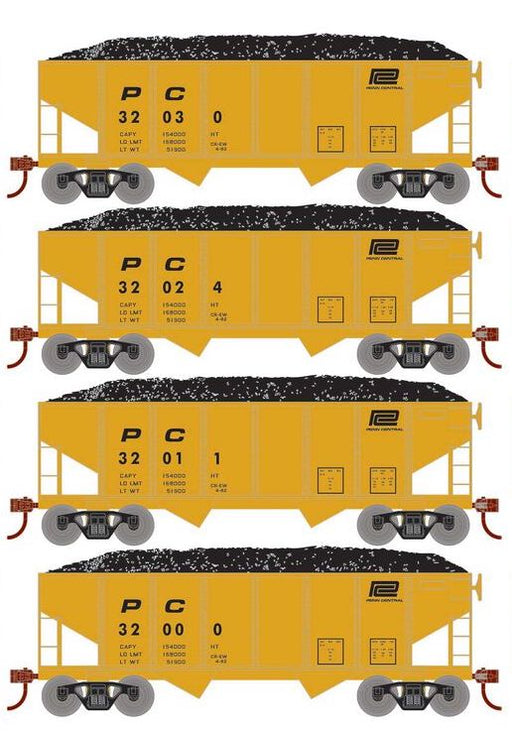 Roundhouse 50021 HO Scale 34' Ribbed Hopper w/Load Penn Central PC 4-Pack #1