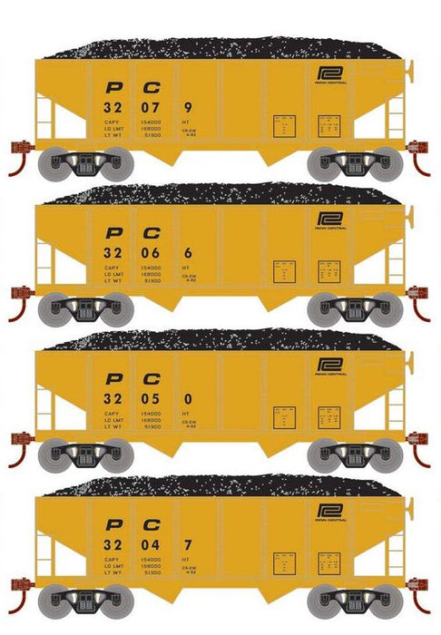 Roundhouse 50022 HO Scale 34' Ribbed Hopper w/Load Penn Central PC 4-Pack #2