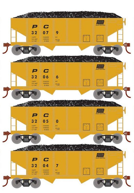Roundhouse 50022 HO Scale 34' Ribbed Hopper w/Load Penn Central PC 4-Pack #2