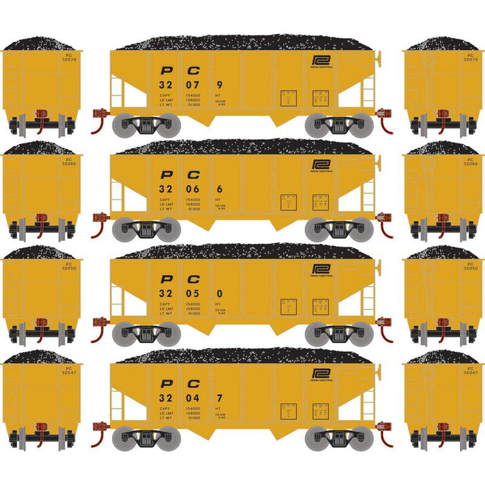 Roundhouse 50022 HO Scale 34' Ribbed Hopper w/Load Penn Central PC 4-Pack #2