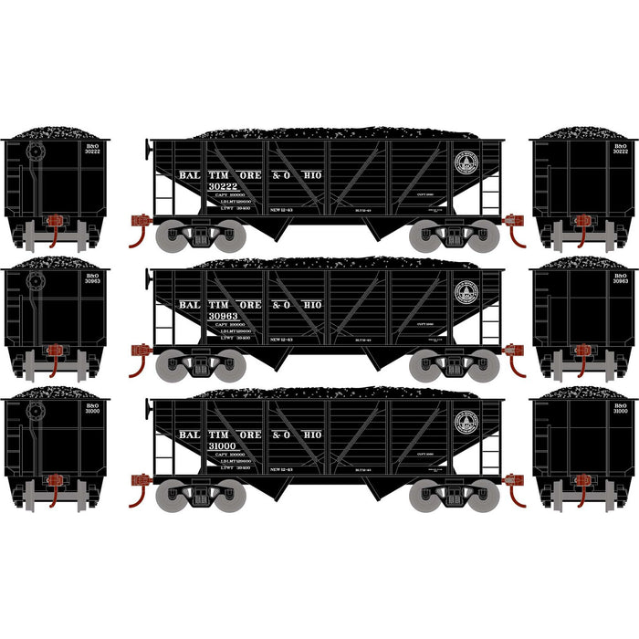 Roundhouse 70803 HO Scale 34' Composite Open Hopper Baltimore & Ohio B&O 3 Pack