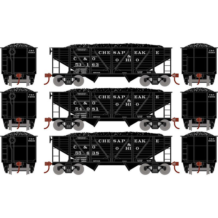 Roundhouse 70804 HO Scale 34' Composite Coal Hopper Chesapeake & Ohio C&O 3 Pack