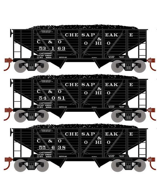Roundhouse 70804 HO Scale 34' Composite Coal Hopper Chesapeake & Ohio C&O 3 Pack