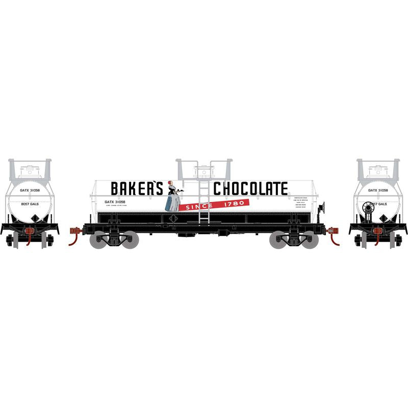 Roundhouse 72993 HO Scale Chemical Tank Car Baker's Chocolate GATX 31058