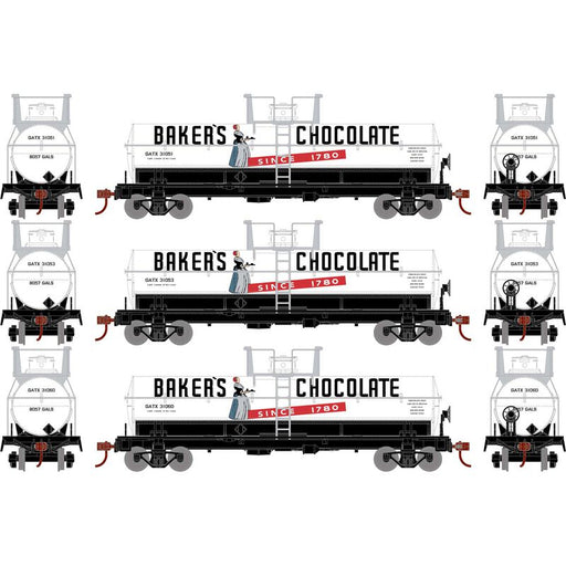 Roundhouse 72994 HO Scale Chemical Tank Car Baker's Chocolate GATX 3 Pack