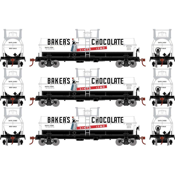 Roundhouse 72994 HO Scale Chemical Tank Car Baker's Chocolate GATX 3 Pack
