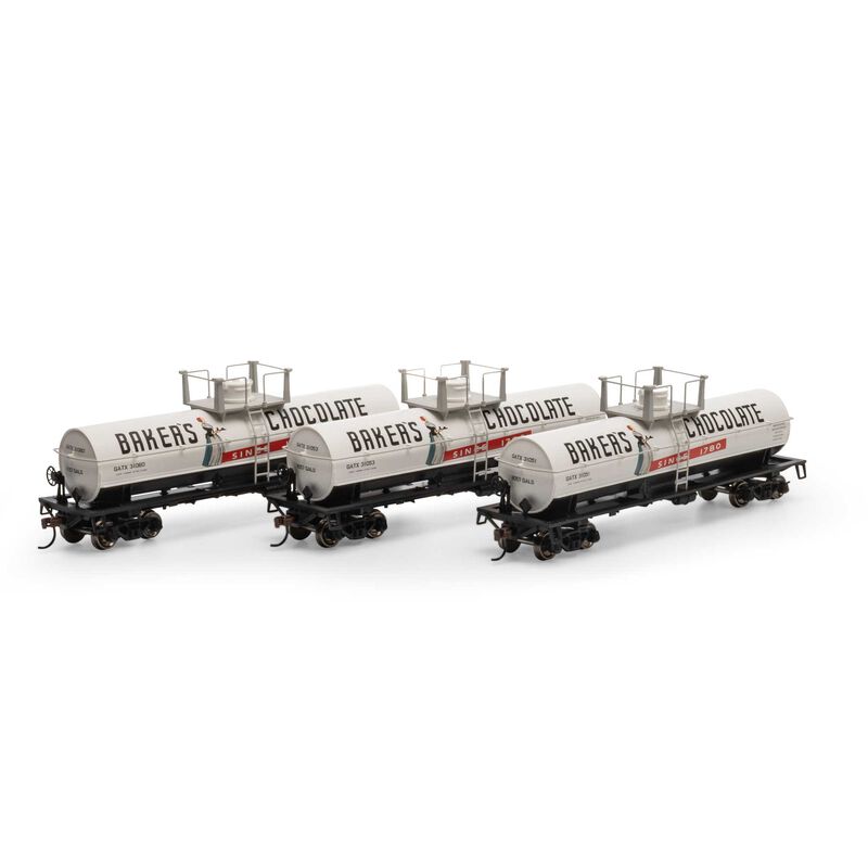 Roundhouse 72994 HO Scale Chemical Tank Car Baker's Chocolate GATX 3 Pack