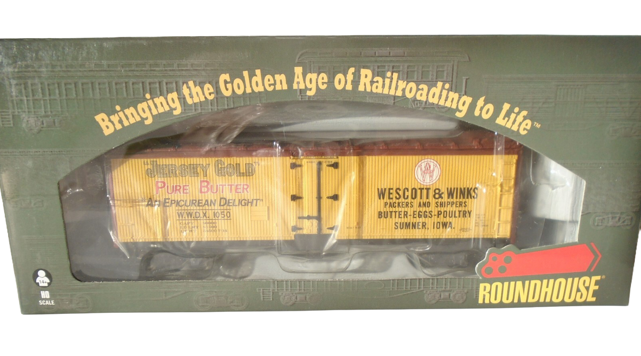 Roundhouse 85580 HO Scale 40' Wood Reefer Wescott & Winks "Jersey Gold" WWDX 1050 - NOS
