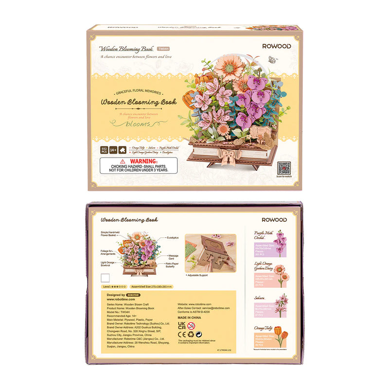 Rowood TW04H 3D Wooden Puzzle - Wooden Blooming Book Flower Bouquet
