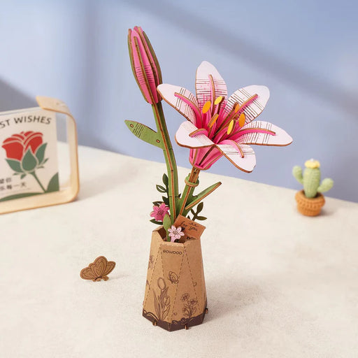 Rowood TW071 3D Wooden Puzzle - Pink Lily Flowers
