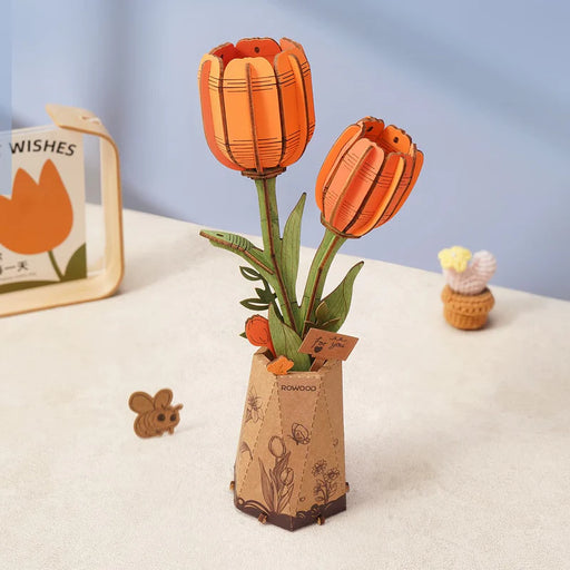 Rowood TW081 3D Wooden Puzzle - Orange Tulip Flowers