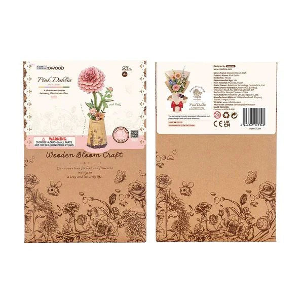 Rowood TW131 3D Wooden Puzzle - Pink Dahlia Flowers