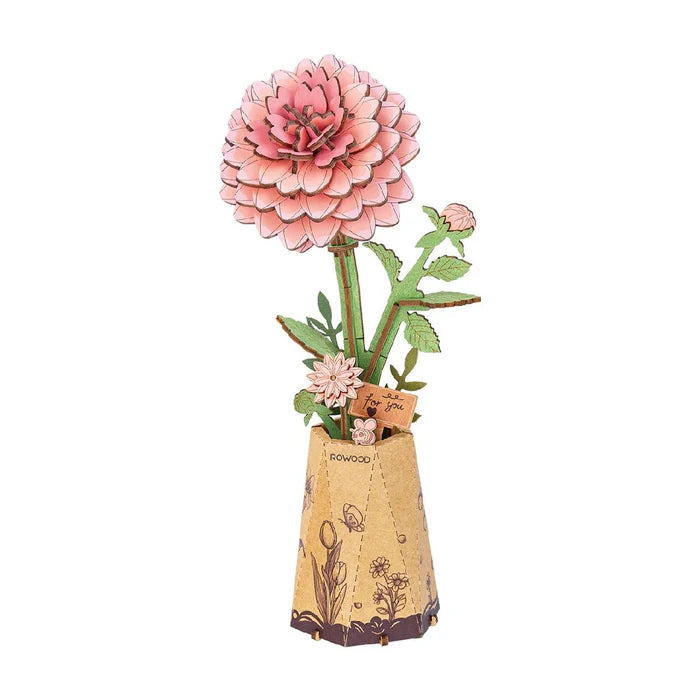 Rowood TW131 3D Wooden Puzzle - Pink Dahlia Flowers