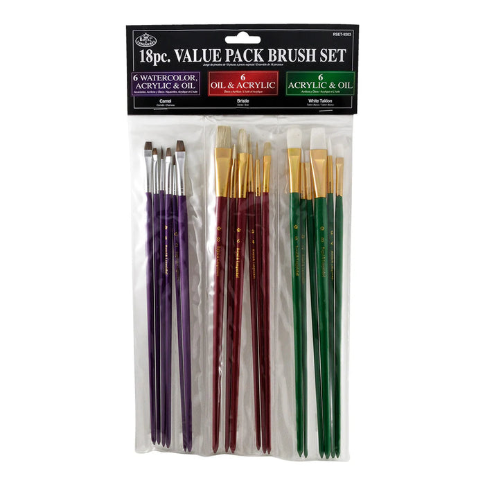 Royal & Langnickel 22607 Assorted All Media Bristle/Camel/White Taklon Brushes 18 Piece Value Pack