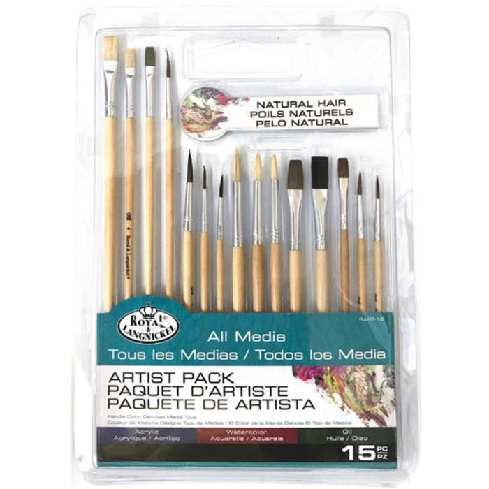 Royal & Langnickel 42 Assorted All Media Taklon Beginner Art & Craft Brushes 15 Piece Value Pack