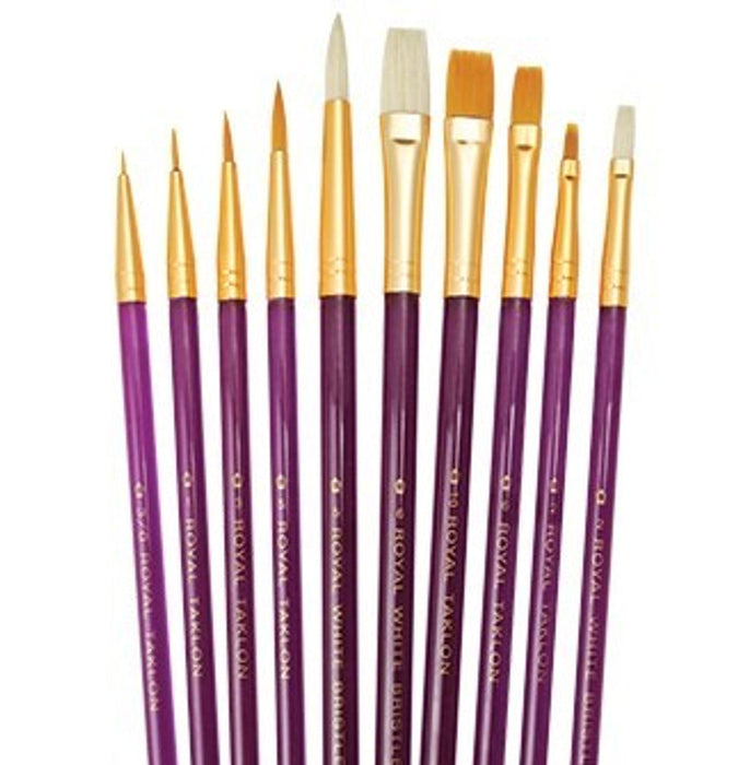 Royal & Langnickel 5027 Assorted All Media Gold Taklon/Bristle Brushes 10 Piece Value Pack