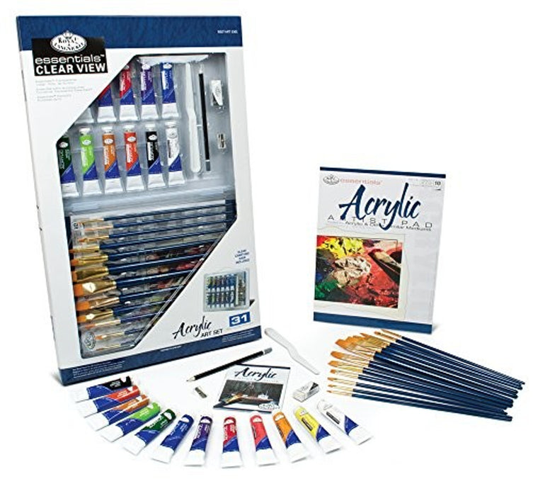 Royal & Langnickel 6627 Essentials Acrylic Deluxe Art Set in Clearview Case (31 Piece)