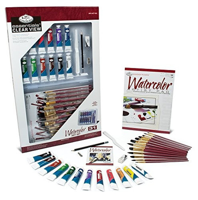 Royal & Langnickel 6628 Essentials Watercolor Deluxe Art Set in Clearview Case (31 Piece)