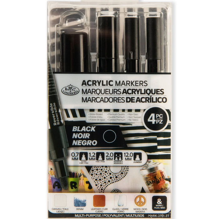 Royal & Langnickel 6879 Black Acrylic Paint Markers Variety Pack (4 Piece)