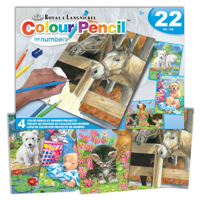 Royal & Langnickel 94436 Animals (Horses, Dogs, Cats) Pencil by Number 22 Piece Activity Set (4 Projects) Age 8+ (8"x10")
