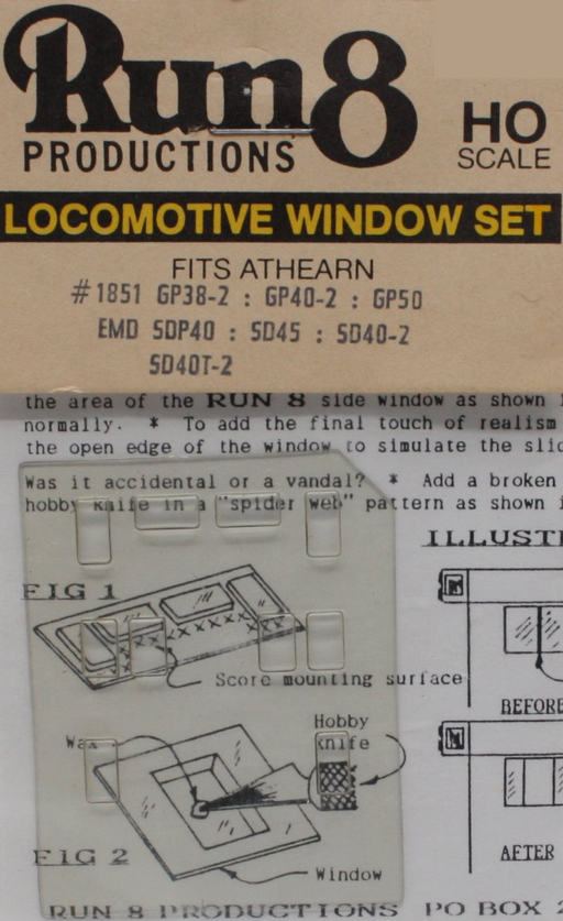 Run 8 Productions 1851 HO Scale Window Set Athearn GP/SD Diesels