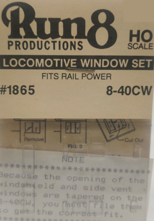 Run 8 Productions 1865 HO Scale Window Set Rail Power Dash 8-40CW
