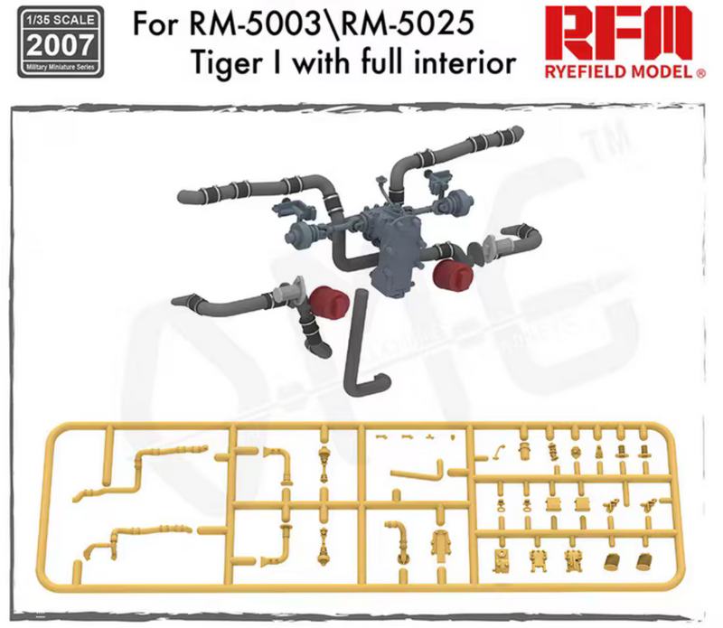 Ryefield Models 2007 1/35 Engine Pipeline Parts for Tiger I with full interior (for Ryefield 5003/5025)