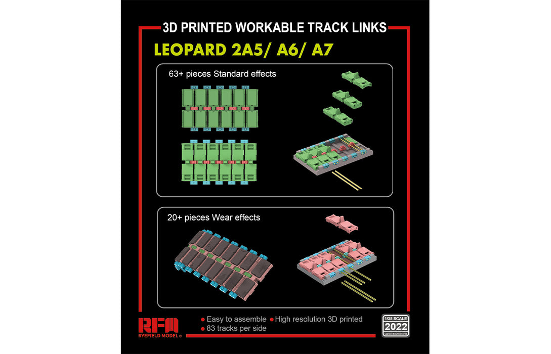 Ryefield Models 2022 1/35 3D Printed Workable Track Links for Leopard 2A5/A6/A7