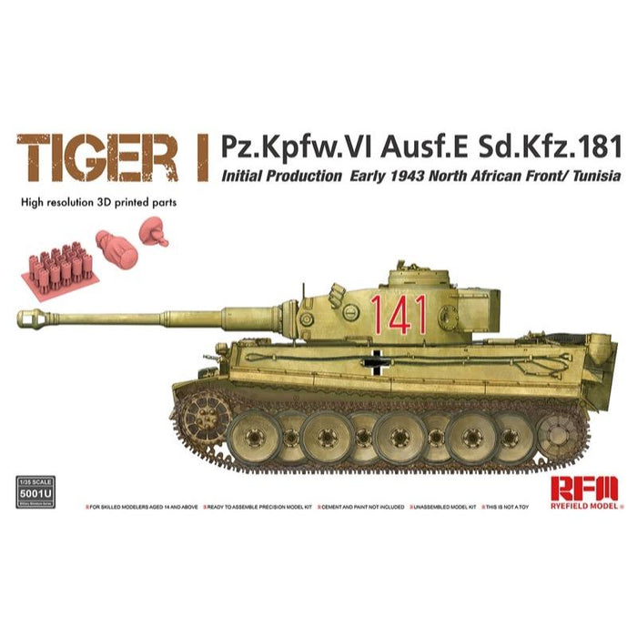 Ryefield Models 5001U 1/35 Tiger I Initial Prod. Early 1943 w/ 3D Printed Parts Model Kit